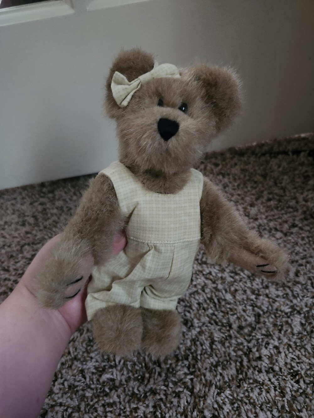 Plush Brown Teddy Bear in Cream Overalls - Soft Kids Toy